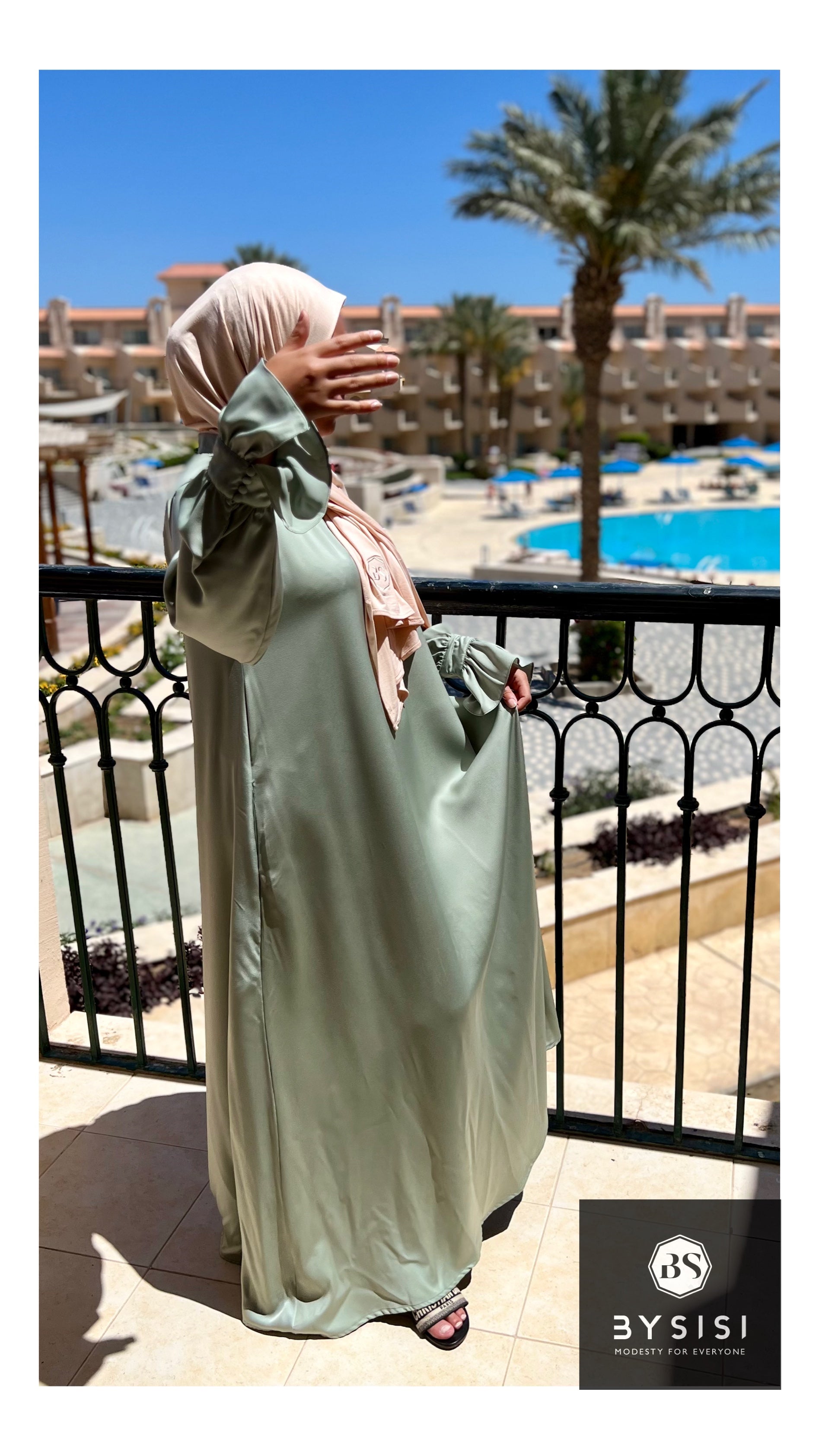 Manal Abaya in Mint - BYSISI