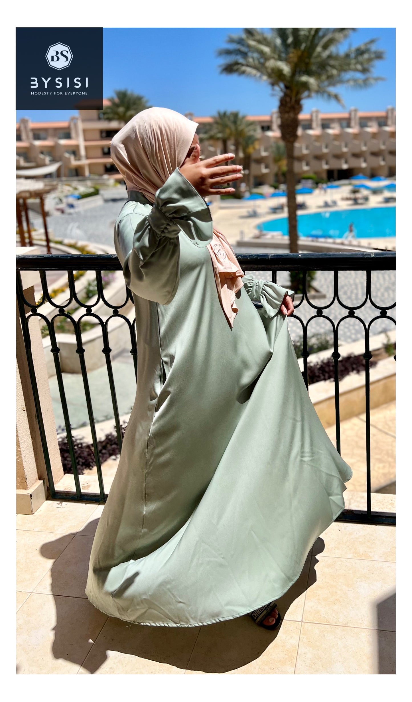Manal Abaya in Mint - BYSISI